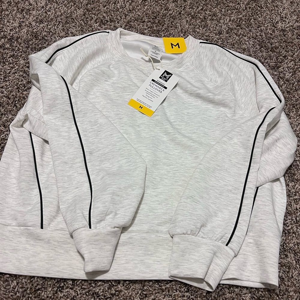 Women’s Crewneck Pullover and joggers set in Heather White with Black Piping